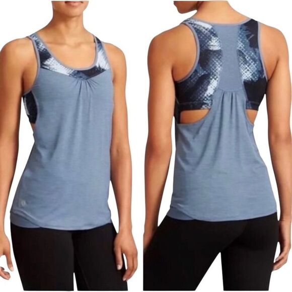 Athleta blue abstract pattern supercharged tank top with built in bra size XL - Picture 1 of 13